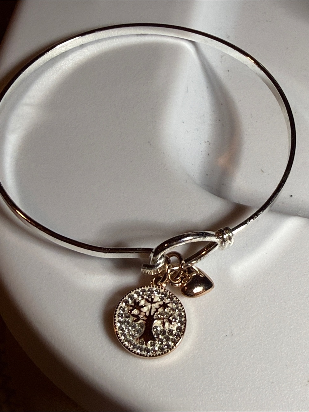 LA CN Silver tone Tree of Life Crystal Charm Rose Gold Bracelet GUC